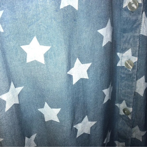 Sim&Sam Shirt  Dress S Chambray Blue White Stars Button Front Cowgirl - Picture 9 of 10